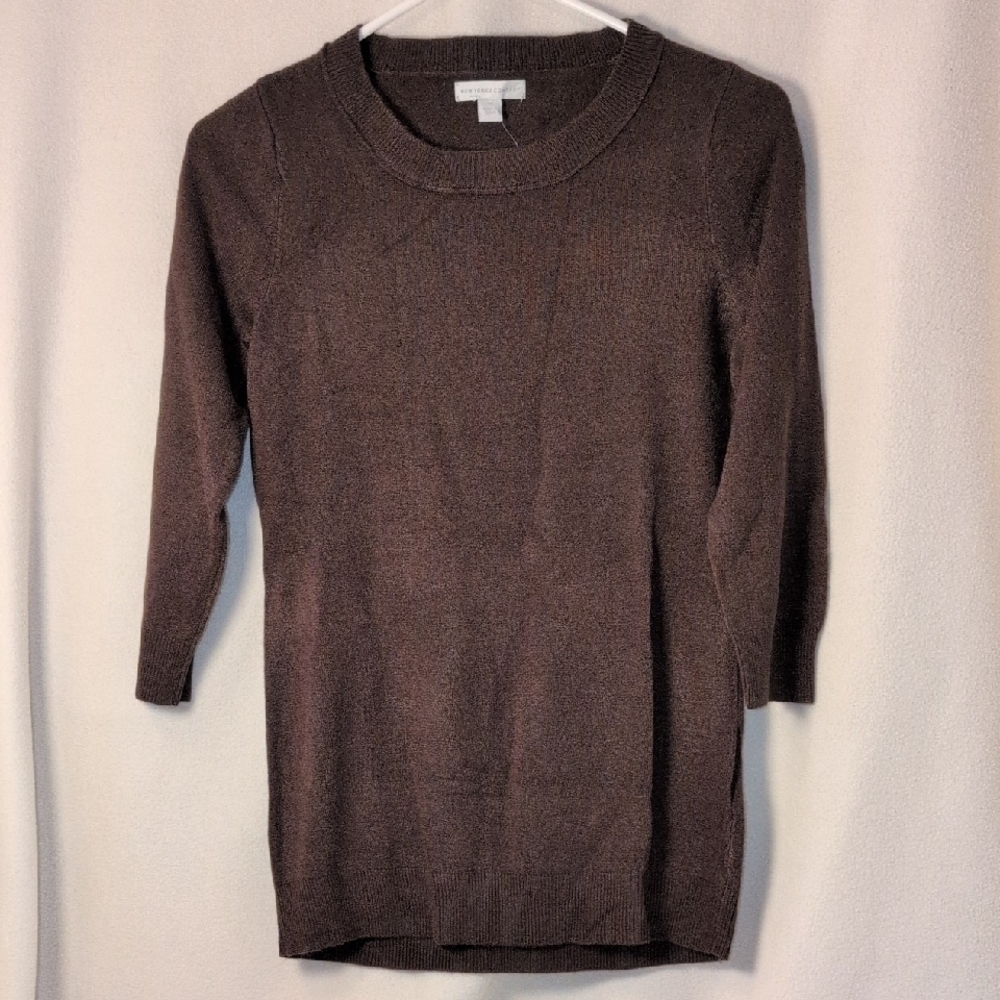 New York & Company Rich Brown Crew Neck Sweater